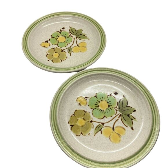Kilncraft Salad Plate Set Of Two Vintage Dishwasher Safe Retro Chic Green Yellow